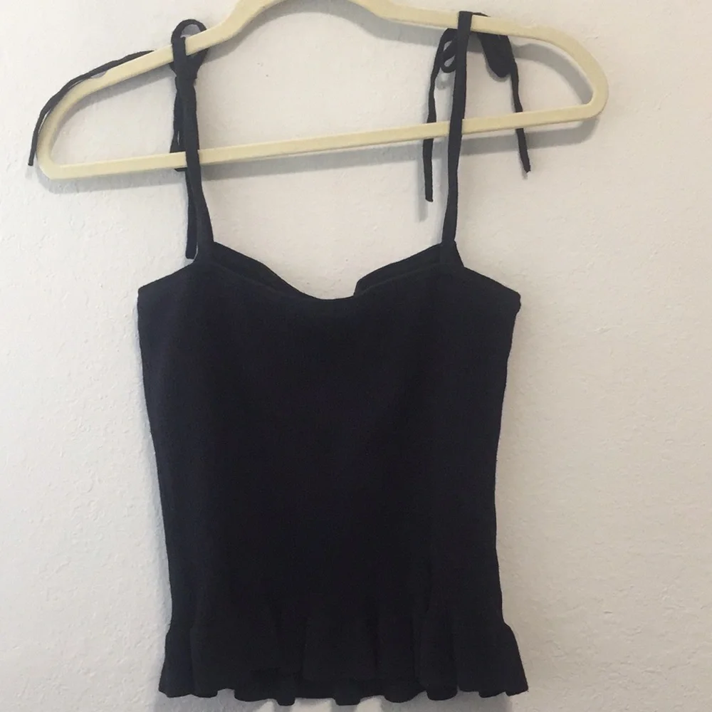 Express Tie Strap Ruffle Trim Ribbed Tank Top - Picture 6 of 7